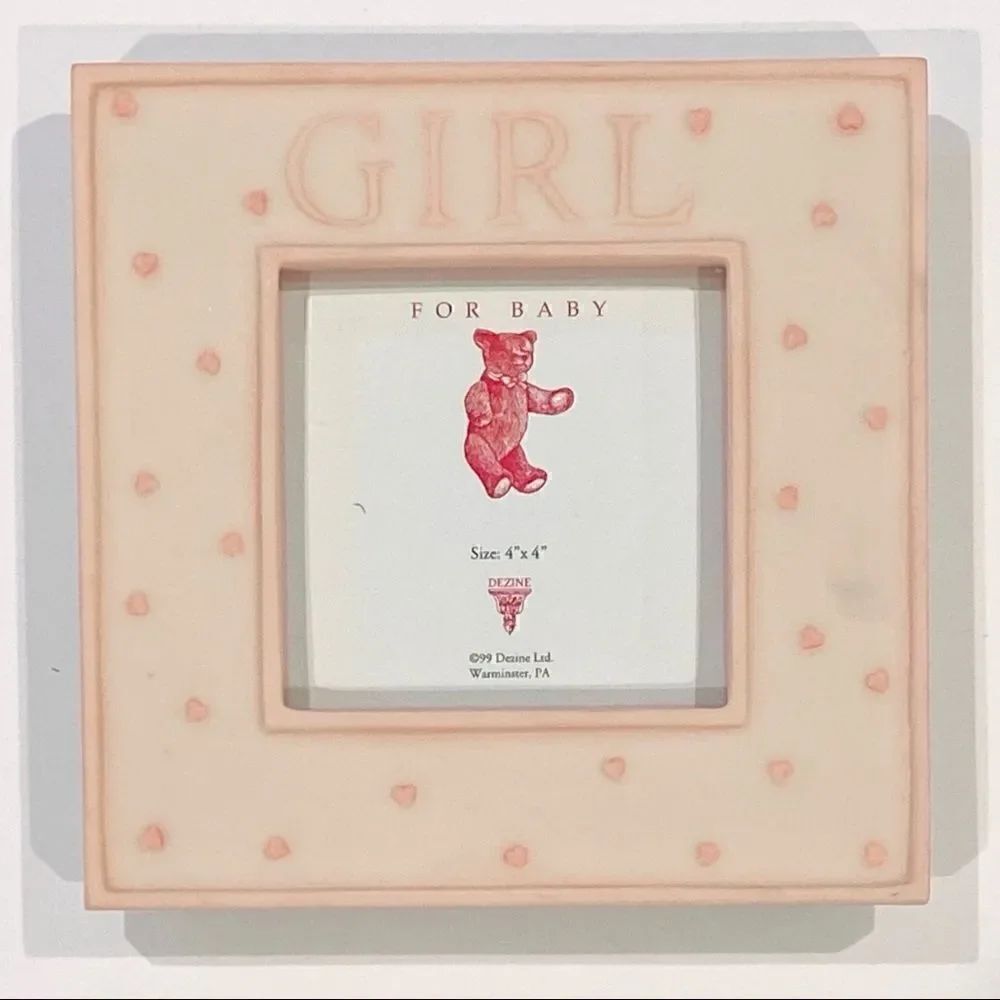 VINTAGE Baby Girl 4x4” Ceramic Photo Picture Frame Nursery Decor Pink White